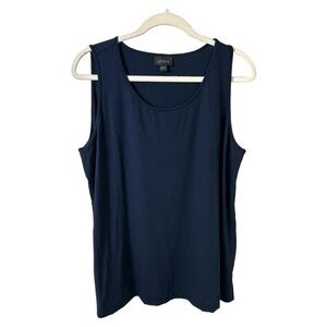 J Jill Blouse Womens L Wear Ever Collection Sleeveless Scoop Neck Navy Office